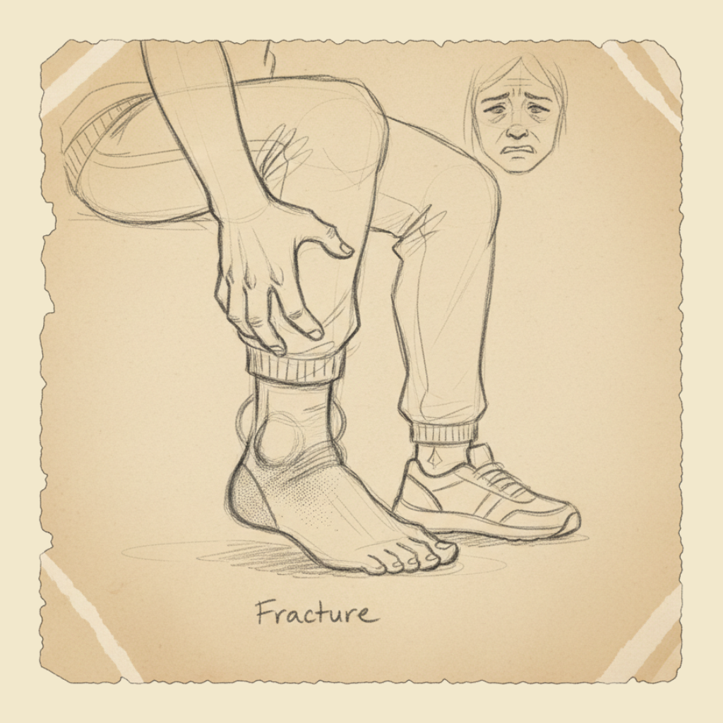 Field sketch: Fractures and sprains — rest, immobilise, support