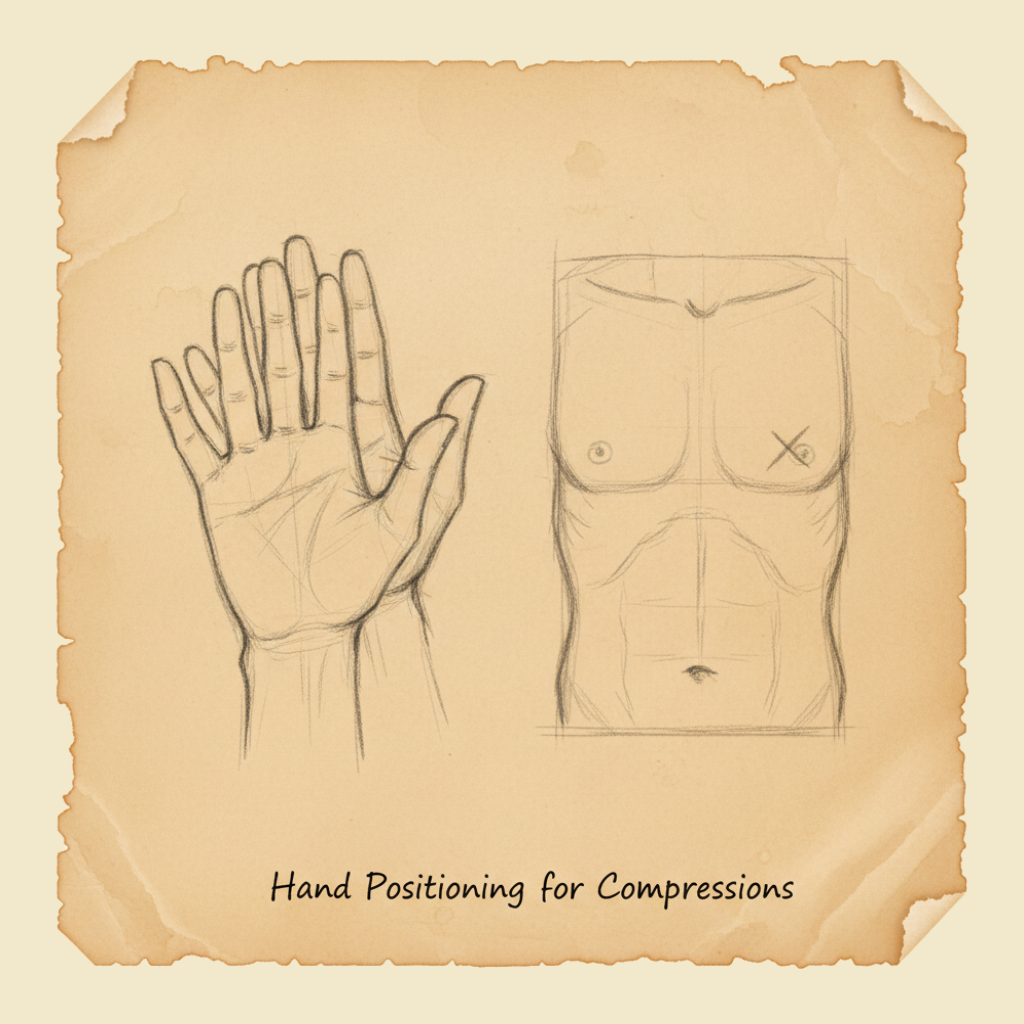 Field sketch: Hand positioning for compressions — where the heels of your hands actually go