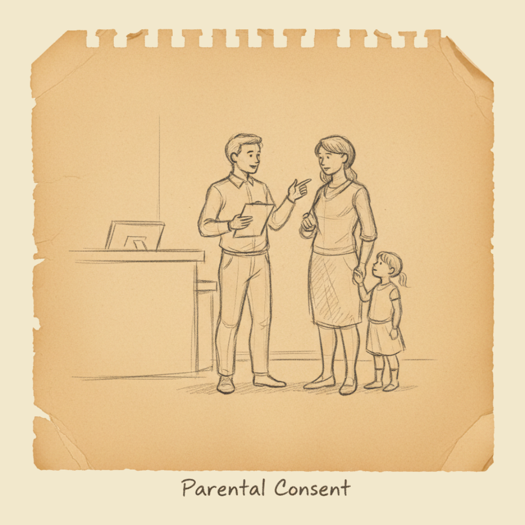Field sketch: Parental consent — what the parent has agreed to, and what an emergency overrides