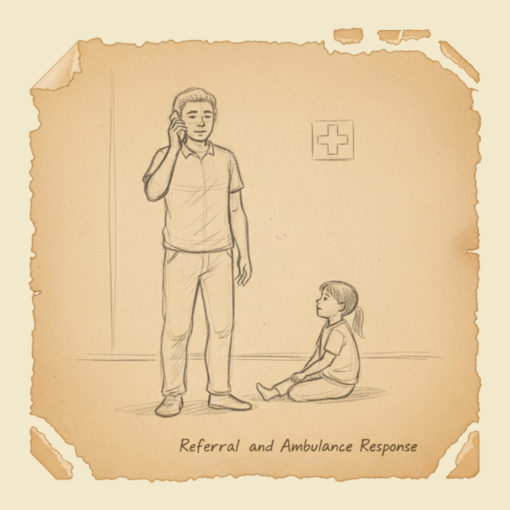 Field sketch: Referral and ambulance response — when to send a child up the chain, and how to do it well